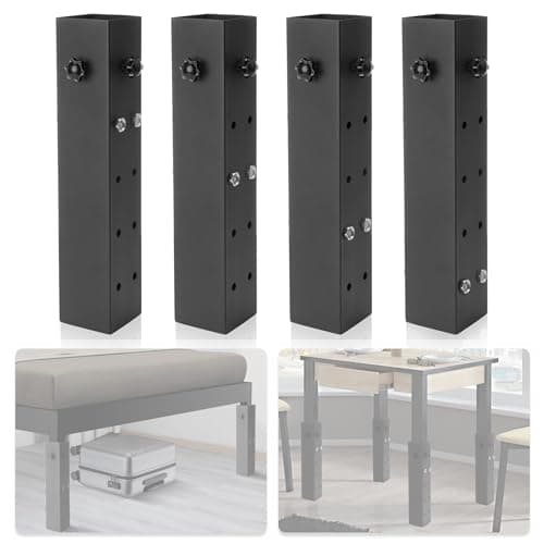 IRONWALLS Dorm Bed Risers Heavy Duty 4 Pack, 3.15” Diameter Square Metal Furniture Risers Adjustable for Bed Frame Table Legs with Diameter 1.5”-3”, Lift to 11”, 8”, 5”, 3” Height, Hold Up to 9000lbs
