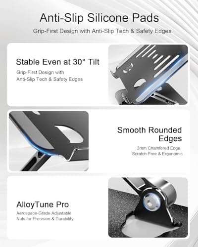 LINTYLE Adjustable Laptop Stand, Aluminum Portable Laptop Riser for Desk Foldable, Ergonomic Computer Notebook Stand Holder for MacBook Air Pro, Dell XPS, HP and All 10–17 Inch Laptops, Black 7