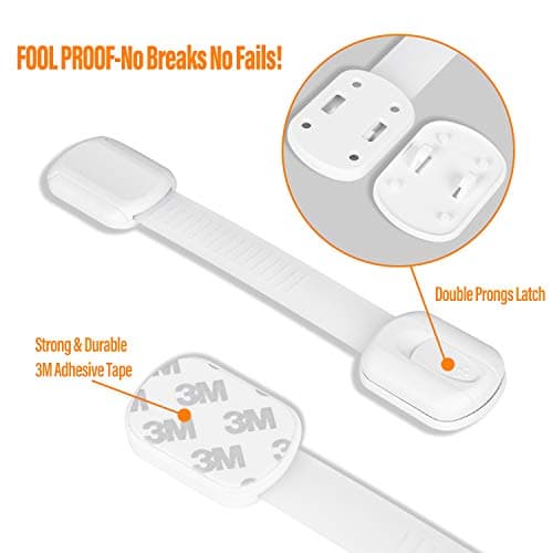 Goodv Child Safety Cabinet Locks - (10 Pack) Baby Proofing Latches to Drawer Door Fridge Oven Toilet Seat Kitchen Cupboard Appliance Trash Can with 3M Adhesive - Adjustable Strap No Drill No Tool 7