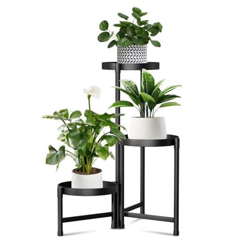 OUDUOPLANT 3 Tier Plant Stand Indoor Outdoor Black Metal Outdoor Plant Stands for Patio 28in Tall Corner Plant Shelf Multiple Flower Pot Holder for Living Room Patio Garden Balcony(3 tier)