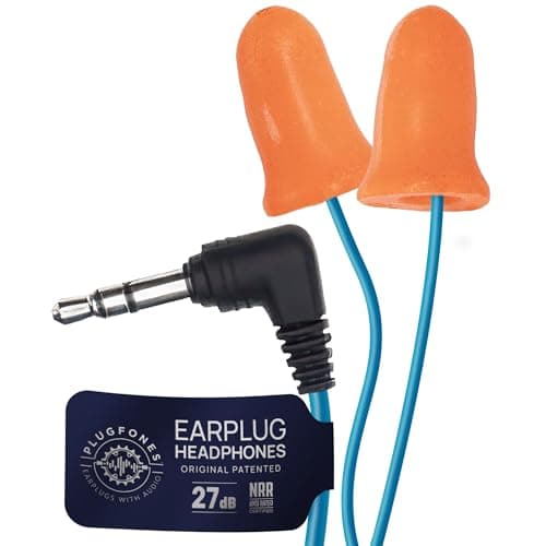 Plugfones Basic Earplug Headphones Earplug-Earbud Hybrid 27 dB Noise Reduction Rating OSHA Compliant Hearing Protection Earphones Noise Reducing Work Headphones Orange Foam Bell Earplugs