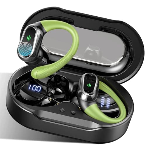 Wireless Earbuds, 2025 Bluetooth 5.4 Headphones Sport, Bluetooth Earbuds with ENC Noise Canceling Mic, 50H Stereo Wireless Headphones IP7 Waterproof with Earhooks, Dual LED Display for Workout/Running