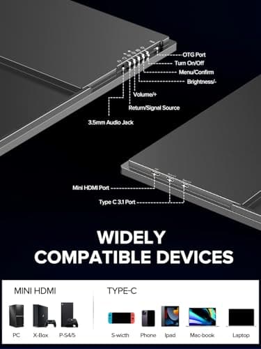 UPERFECT 24.5" 2K Portable Monitor, 165Hz Gaming Monitor, 1ms FreeSync HDR IPS Large Mobile Screen, Built-in 180° Adjustable Stand/VESA, USB-C HDMI Second Screen for Laptop, Phone, Game Console 9