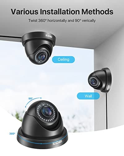 ZOSI 2.0MP FHD 1080p Dome Camera Housing Outdoor Indoor (Hybrid 4-in-1 CVI/TVI/AHD/960H Analog CVBS),24PCS LEDs,80ft IR Night Vision,CCTV Security Camera with 105° Wide Angle 7