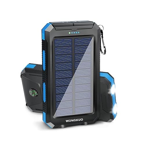 WONGKUO Solar Charger Power Bank - 36800mAh Solar Phone Charger, QC3.0 Fast Charger with LED Flashlight, IP65 Waterproof Portable Power Bank for Outdoor Activities (Blue)