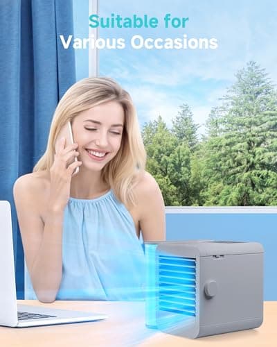 Portable Air Conditioner Cooling Fan: Evaporative Mini Air Cooler with 𝟳 𝗖𝗼𝗹𝗼𝗿𝘀 - USB Personal Air Cooler Desktop Ac Unit for Room Office Home (Grey) 8