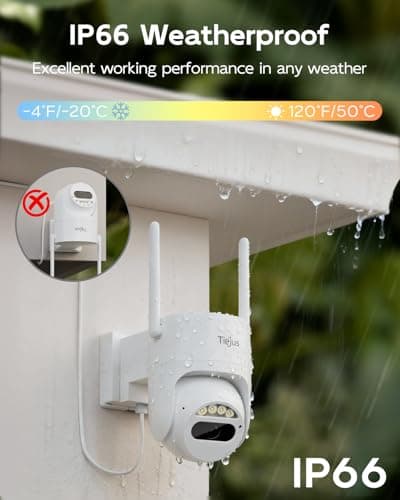 TIEJUS 3MP Security Camera Outdoor - 2.4G/5G Wi-Fi, 24/7 Recording Wired Power, 360° Pan-Tilt View, Motion Tracking, Color Night Vision, 2-Way Audio, Works with Alexa, Cloud & SD Card Storage, IP66 5