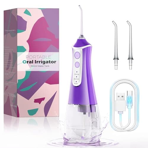 Cordless Water Flosser & Dental Pick for Teeth - 350ML Portable Oral Irrigator Tank Removable IPX7 Waterproof Home Travel Teeth Cleaner Professional Electric Flossing Machine - Purple