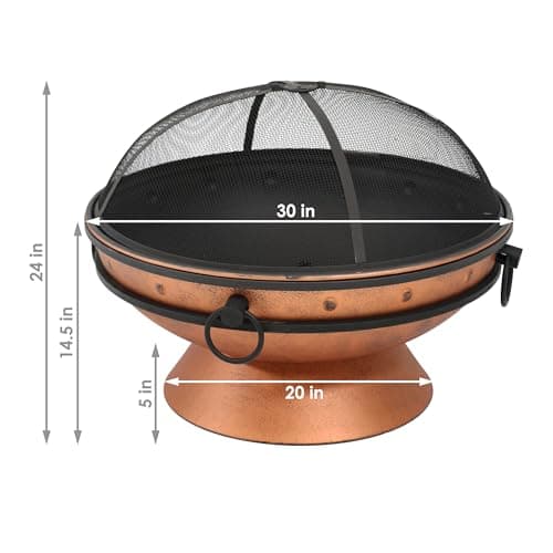 Sunnydaze 30-Inch Large Outdoor Fire Pit - Wood Burning Fire Pit for Outside with Poker and Screen - Copper Finish - Royal Cauldron 7