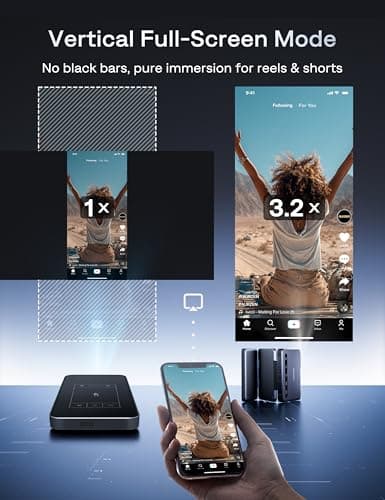 Aurzen ZIP Tri-Fold DLP Ultra-Portable Mini Projector with Bluetooth 5.4, Screen Mirroring, 5000mAh Battery, Type-C Fast Charging, Zero-Lag Focus&Keystone, Pocket Pico Projector, Built-in Stand, Grey 8