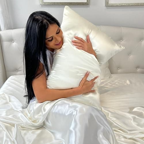 Mulberry Park 30 Momme 100% Pure Mulberry Silk Pillowcase - Luxury Charmeuse Weave for Hair and Skin, Cooling Silk Pillow Cover for Beauty Sleep - Standard Size 20''x26'' / Ivory 7