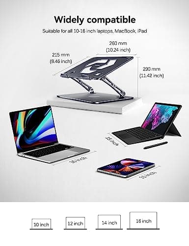 ivoler Adjustable Laptop Stand with 360° Rotating Base,Ergonomic Laptop Stand for Desk,Foldable & Portable Laptop Riser,Suitable for Collaborative Work, Fit MacBook/Laptop up to 16 inches[Space Gray] 7