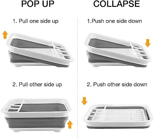 Otiyer Collapsible Dish Drying Rack with Storage Tray - Space Saving Foldable Drainer for Kitchen,RV,Camping | BPA-Free PP+TPR Material | Organizer for Utensils,Cups,Baby Bottles (14.4"x12.2",Gray) 5