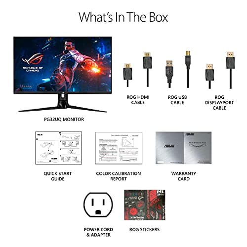 ASUS ROG Swift PG32UQ 32” 4K HDR 144Hz DSC HDMI 2.1 Gaming Monitor, UHD (3840 x 2160), IPS, 1ms, G-SYNC Compatible, Extreme Low Motion Blur Sync, Eye Care, DisplayPort, USB, DisplayHDR 600 9