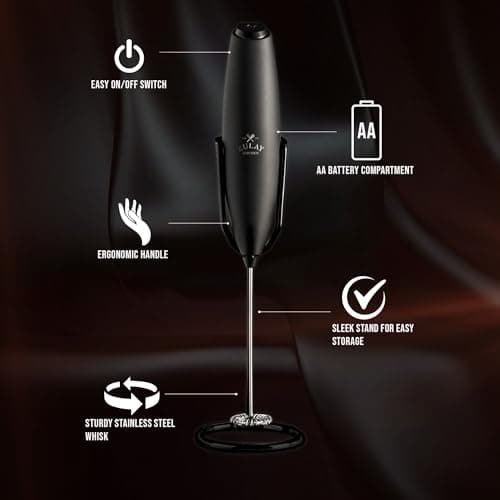 Zulay Kitchen Executive Series Milk Frother Wand - Upgraded & Improved Stand - Ideal Coffee Gift - Coffee Frother Handheld Foam Maker For Lattes - Electric Milk Frother Handheld For Cappuccino 5