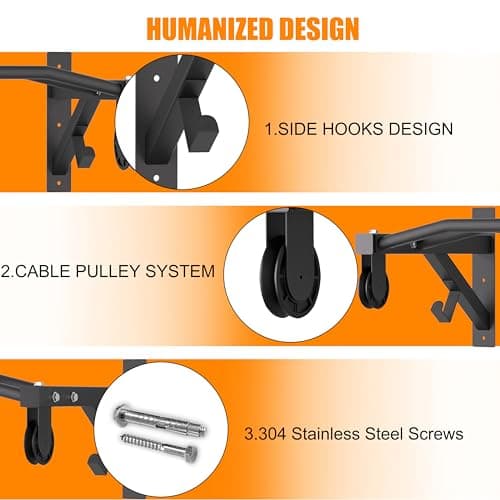 HWOOUSA Wall Mounted Pull Up Bar With Pulley System, 600lbs Heavy Duty Chin Up Bar, 48" Multi Grip Pullup Bar, for Garage Indoor Basement Workout Strength Training Equipment, Ease Of Use Mounting 5