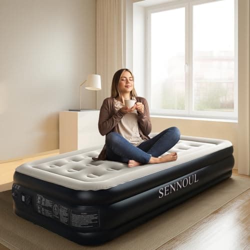 SENNOUL Twin Air Mattress with Built-in Pump,Fast & Easy Inflation/Deflation Inflatable Mattress, Foldable Blow Up Mattress with Storage Bag, Inflatable Bed for Home, Camping & Guests,16"/550lbs Max 7