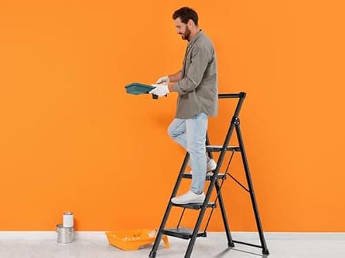 KINGRACK Step Ladder 4 Step Folding, 900lbs 4 Step Ladder with Anti-Slip Wide Pedal and Handrails, Lightwight Household Ladder, Pass 900LBS Testing, for Your Kitchen, Pantry, Closets, Office Use 9