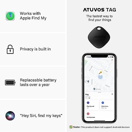 ATUVOS Air Tracker Tags-4 Pack, Bluetooth Luggage Tracker Works with Apple Find My APP (iOS Only, Not for Android), Keys Finder and Item Locator for Luggage, Backpack, Suitcases, Replaceable Battery 8