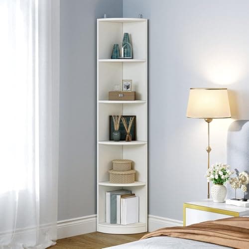 YITAHOME 5-Tier Corner Shelf, 70.8" Tall Modern Free Standing Corner Bookshelf, 5 Shelf Display Corner Bookcase and Bookshelves,Wooden Open Storage Book Shelves for Living Room, Home Office, White