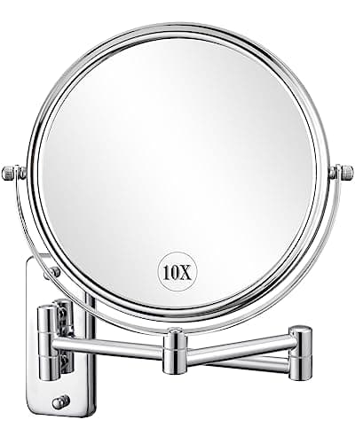 DECLUTTR 8 Inch Wall Mounted Magnifying Mirror with 10x Magnification, Double Sided Vanity Makeup Mirror for Bathroom, Chrome Finished