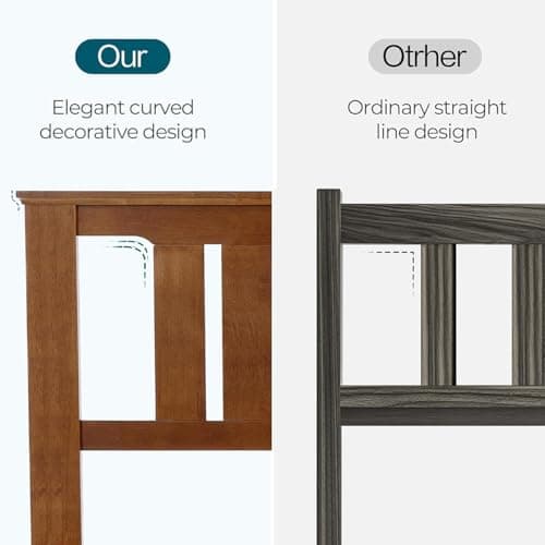 LINSY Queen Bed Frame, Wood Platform Bed Frame with Headboard, Solid Wood Bed with Wood Slat Support, No Box Spring Needed, Easy Assembly, Walnut, Queen 5