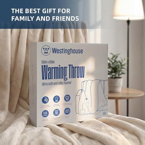 Westinghouse Heated Blanket Throw, Electric With 6 Heating Levels, 2-10 Hours Time Settings, Overheat Protection, Machine Washable, Flannel (50x60 Inches, Beige) 6