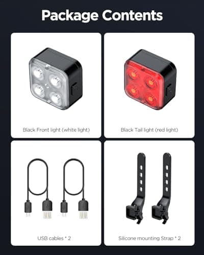 Akale Bike Lights Set, Rechargeable Bicycle Lights Front and Rear, 4 Light Mode Options, Bike Headlight, IPX4 Waterproof, Easy to Install for Men Women Road 7