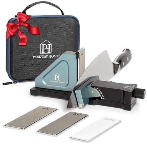 PATENTED ORIGINAL ADJUSTABLE ROLLING KNIFE SHARPENER KIT: Adjustable Height, 10° to 40° for 30 Angle Options, Removeable Diamond Plates with Travel Case - Kitchen Knife Sharpener