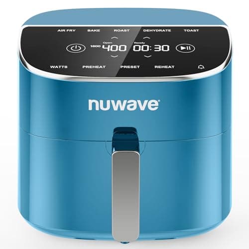 Nuwave Brio Plus 8 Qt Air Fryer, PFAS Free, New & Improved, Digital Touch Screen, Cool White Display, 50°F~400°F in Precise 5°, 5 Cook Functions, 100 Presets & 50 Memory, 3 Wattages 700, 1500, 1800