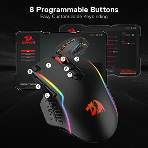Redragon M810 Pro Wireless Gaming Mouse, 10000 DPI Wired/Wireless Gamer Mouse w/Rapid Fire Key, 8 Macro Buttons, 45-Hour Reliable Power Capacity and RGB Backlit for PC/Mac/Laptop 8