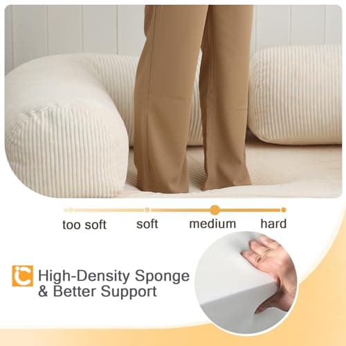 COMAX 4‑in‑1 Futon Sofa Bed Queen – Floor Foldable Convertible Sofa Couch with L‑Shaped Armrests, Removable Cover, Convertible Guest Bed | Space‑Saving Fold‑Out Mattress Lounge for Living Room, Beige 8