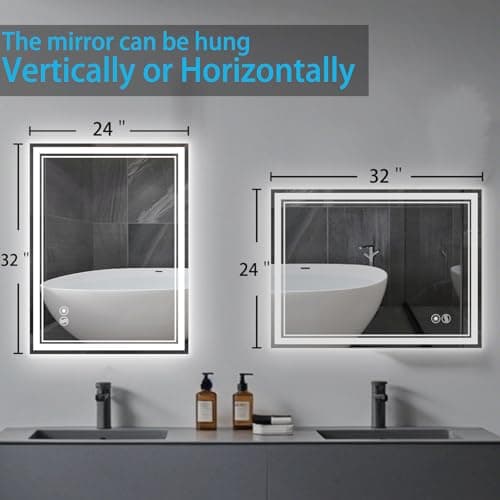 24 x 32'' Bathroom Mirror with LED Lights Dimmable 3 Colors LED Bathroom Mirror Fogless LED Mirror for Bathroom Vanity Mirror with Lights Wall Mounted Horizontal/Vertical 7