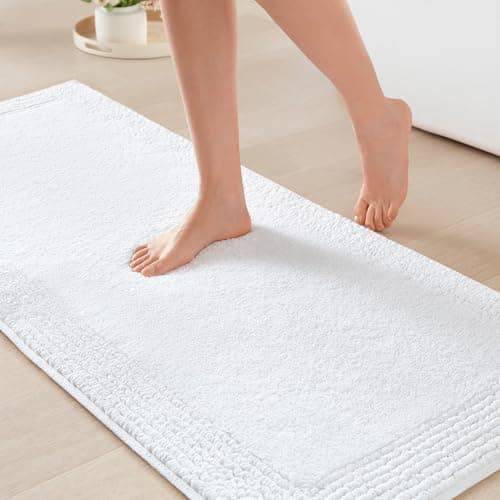 Madison Park Splendor Reversible 100% Cotton Tufted Bathroom Rug-3000 GSM Hotel Quality Luxurious Plush Medium Pile Bath Mat Absorbent, Quick Dry, Shower Room Décor, 24x60 White