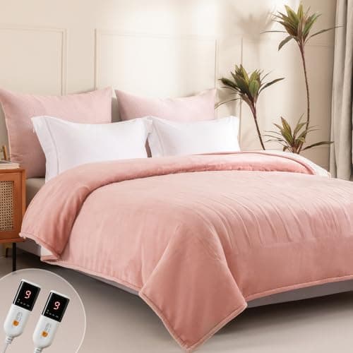 Templewet Heated Blanket Queen Size - Dual Controllers Electric Blanket Queen with 9 Heat Settings & 10 Hour Auto Off,Overheat Protection,Machine Washable 84"x90"(Candy Pink)