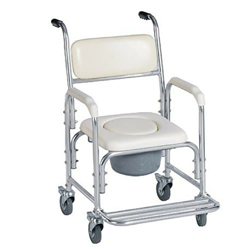 HEALTHLINE Shower Bedside Commode Chair Padded Seat With Wheels by Healthline, Medical Commode Toilet Rolling Shower Chair With Casters (4 Wheels Brakes), Commode Padded Backrest and Seat 5