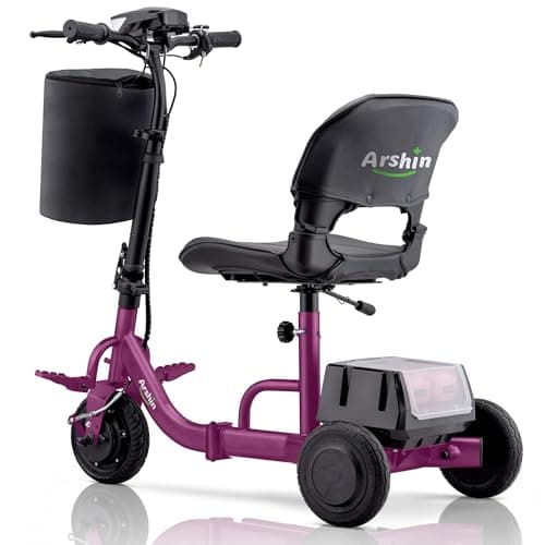 Folding Electric Mobility Scooter for Adults, 50 Lbs Lightweight Portable Electric Scooter, 13KM Range Long Range Power Battery, Height-Adjustable Seat, 300lb Weight Capacity (Purple) 9