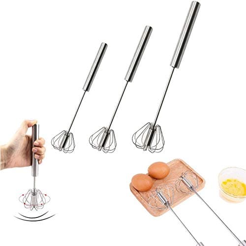 Stainless Steel Semi-automatic Egg Whisk - 3PCS Hand Push Rotary Whisk Blender (3 Pack) 6