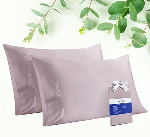 STNOMY Premium 100% Eucalyptus Tencel Lyocell Cooling Pillowcase Set of 2, Moisture Wicking,Temperature Regulating, Soft &Smooth Sateen Pillow Cover All Season（Queen Greyish Lavender）