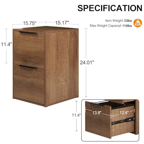 LUCYPAL 2 Drawer File Cabinet,Wood File Cabinets with Hanging Bars for Letter Size,Filing Cabinets for Home Office,Small Vertical Filing Cabinet for Office,Brown 3