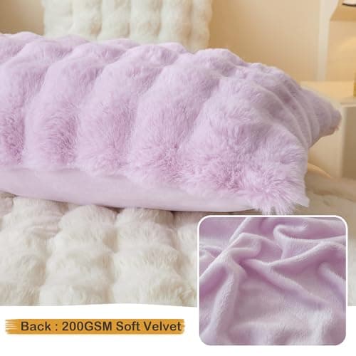 LIFEREVO Fluffy Faux Rabbit Fur Body Pillow Cover, Cozy Light Purple Bubble Shaggy Plush Bed Body Pillowcase with Zipper, Long 20"x54" Fuzzy Furry Pillow Case for Bedroom Home Decoration, Lavender 5