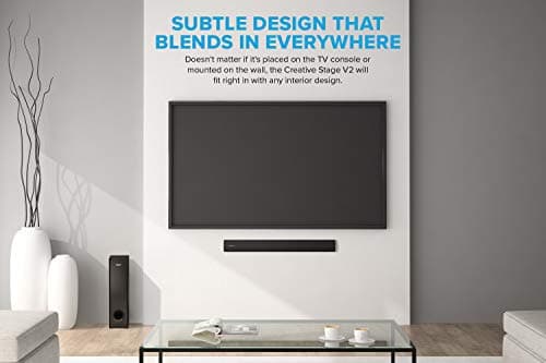 Creative Stage V2 2.1 Soundbar with Subwoofer, Clear Dialog and Surround by Sound Blaster, Bluetooth 5.0, TV ARC, Optical, and USB Audio, Wall Mountable, Adjustable Bass and Treble, for TV 6