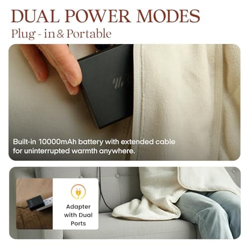 ZonLi Heated Blanket, Portable Battery Operated Blanket, 10000mAh Large 50"x60" Cordless Rechargeable Electric Throw for Adults, Camping, Car Travel & Home Use 6