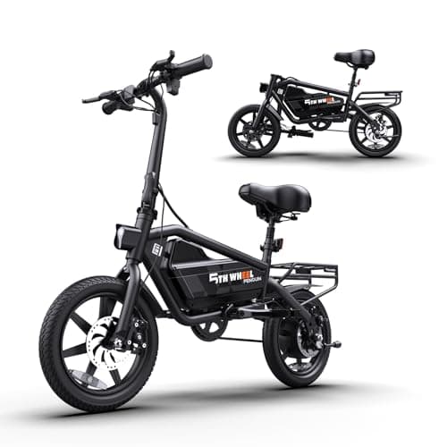 5TH WHEEL Penguin Electric Bike, Mini 14" E-Bikes with Foldable Handlebar and Adjustable Seat, Peak 700W Motor & 20 MPH, 40 Miles PAS Range Commuting Bikes with Dual 160MM Disc Brakes and Cargo Rack