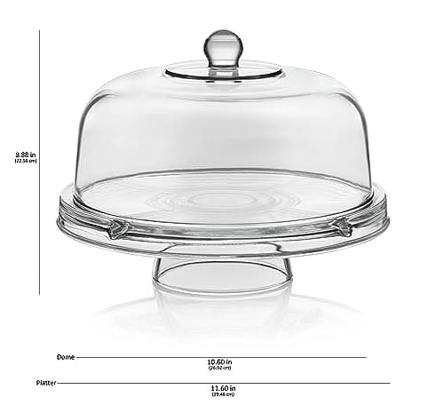 Libbey Selene 6-in-1 Domed Cake Stand, Unique Space Saving Glass Cake Stand with Dome, Multi-Purpose Dip Bowl To Serve Snacks and More 8