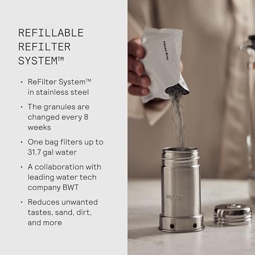 Aarke Purifier - Premium Glass and Stainless Steel Water Filter Pitcher, Refillable Filter System and Granules, 2.8L Pitcher with 1.66L Filtration Capacity 7