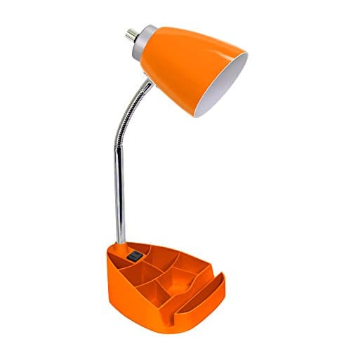 Simple Designs LD1057-ORG Gooseneck Organizer Desk Lamp with iPad/Tablet Stand or Book Holder and Charging Outlet, Orange