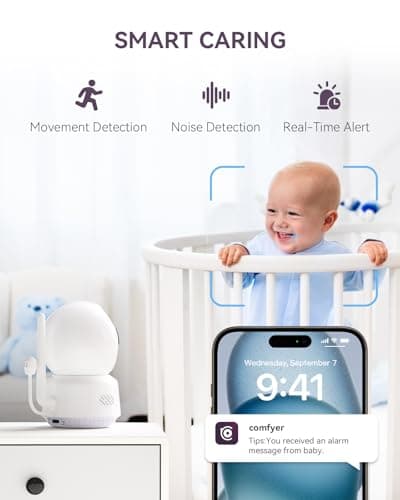 Comfyer Hybrid Video No WiFi & Smart WiFi Baby Monitor - 5" 1080P Split Screen & 2K Camera App Control, Motion Alerts, Sound Detection, HD Night Vision, 5050mAh Battery,Triple Security, 1600ft Range 8