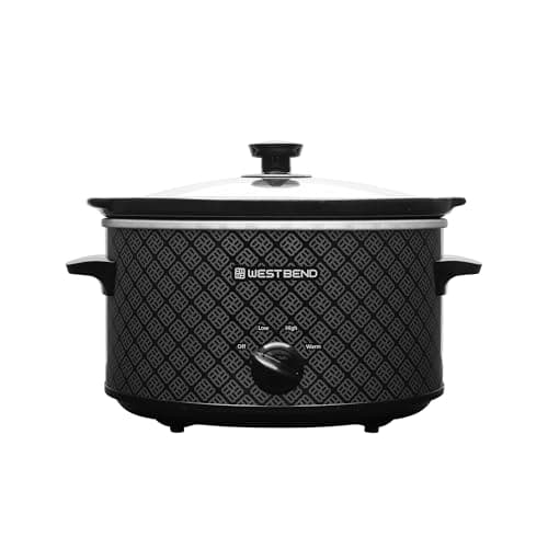 West Bend Slow Cooker 4-Quart Manual Crockery Style with Dishwasher Safe Oval Ceramic Crockpot and Glass Lid Two Temperature Settings Plus Keep Warm, 210-Watts, Black 9