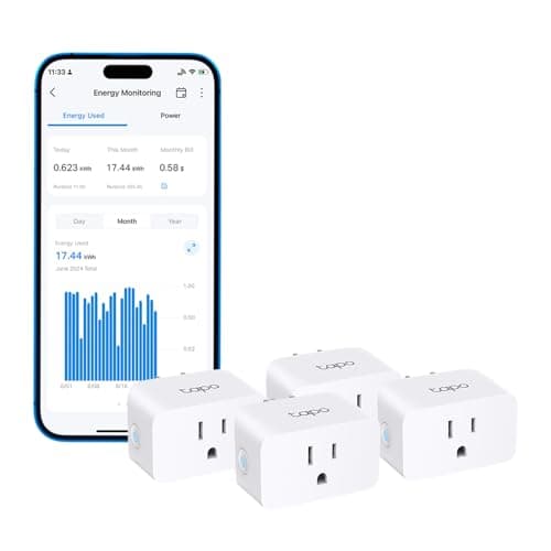 TP-Link 𝗧𝗮𝗽𝗼 Smart Plug Wi-Fi Mini, Energy Monitoring, Compatible with Alexa & Google Home & Samsung SmartThings, Timer, 15A/1800W Max, ETL Certified, 2.4G Wi-Fi Only, Tapo P115(4-Pack)